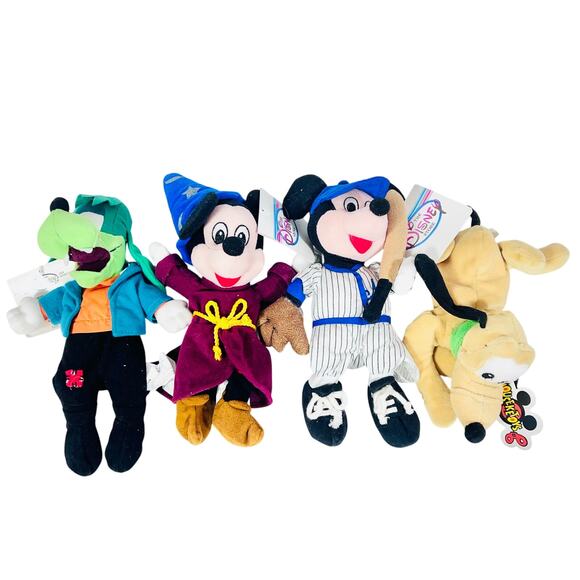 Disney Store 8” Plush Beanie Bag Mickey Goofy Pluto Lot Of 4 New With Tags - Picture 1 of 16